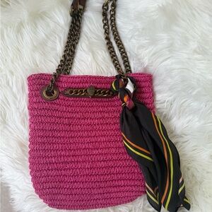 Kurt Geiger Pink Woven Tote Bag with Chain Straps